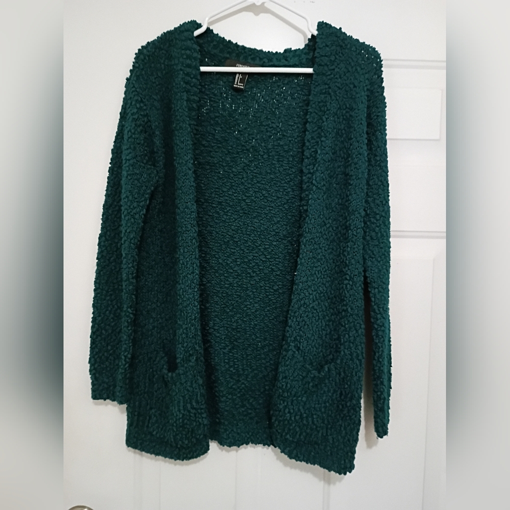 Forever 21 Teal Womens Open-front Cardigan Sweater Size Small
